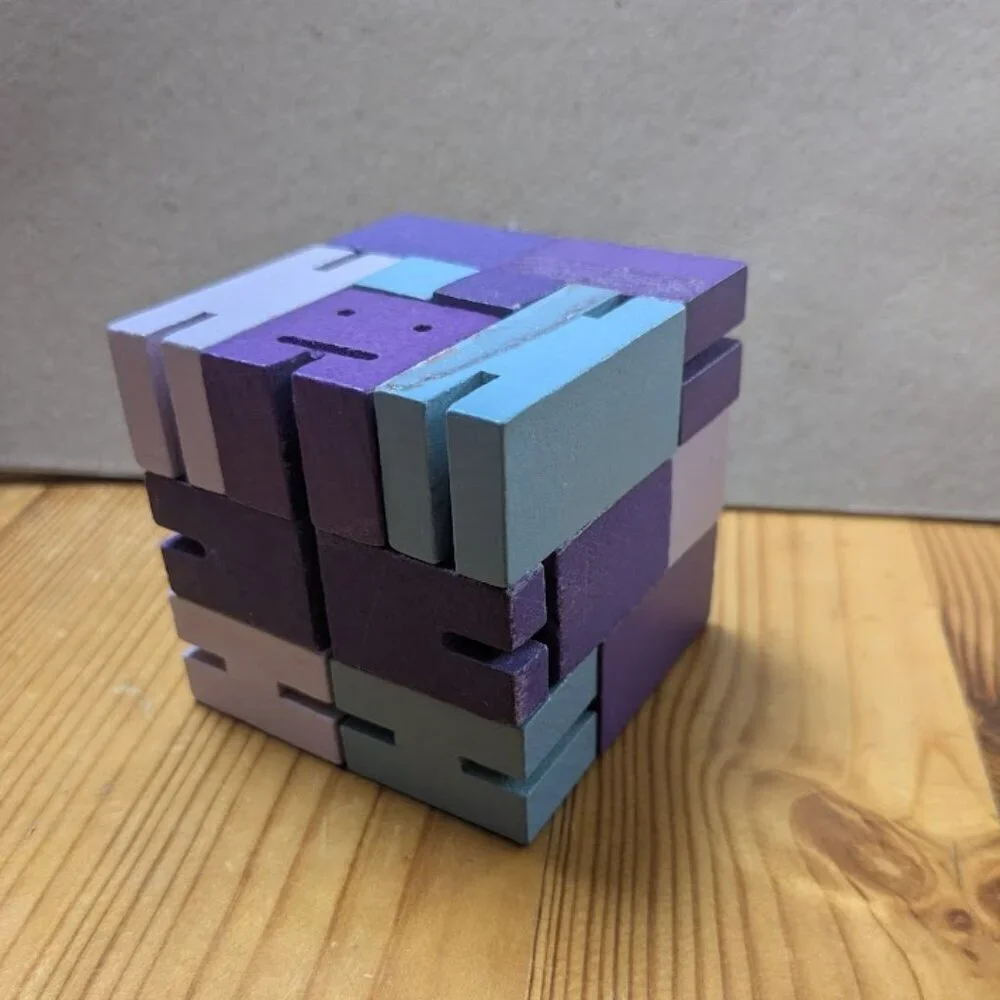 Cubebot Areaware David Weeks Studio Wooden Cube Robot Brainteaser Puzzle Purple
